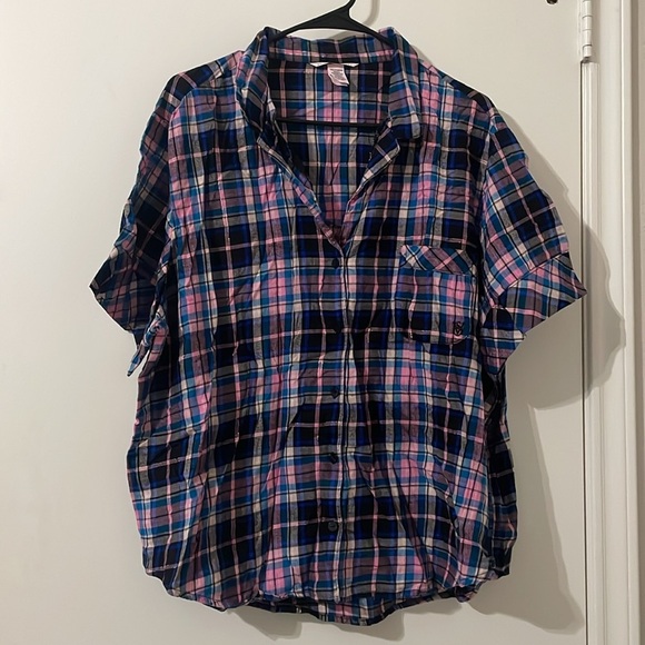 VICTORIA'S SECRET Flannel Short Sleeve Top Size XL - Picture 3 of 10